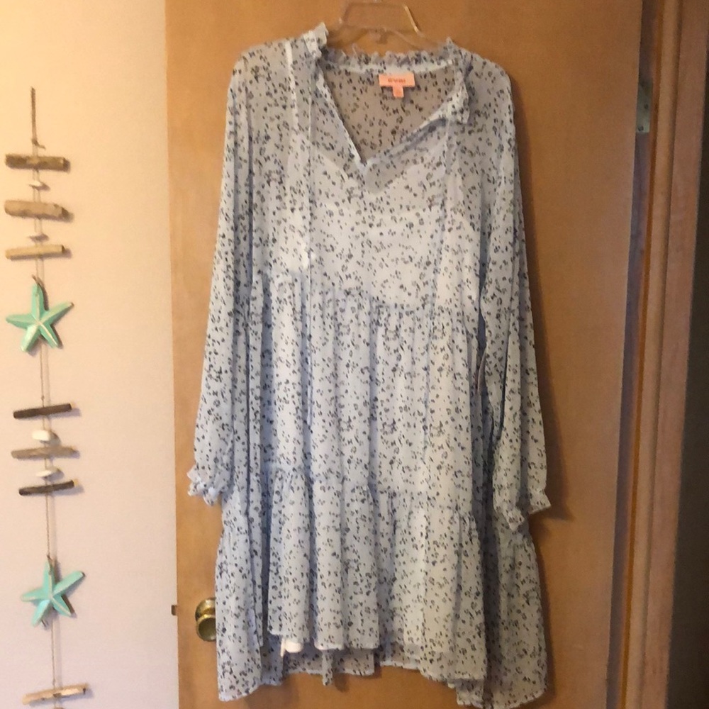 Light blue dress with navy spots